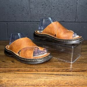 Born Leather Slide Sandals Women’s 9 Brown Comfort Criss Cross Made in Mexico